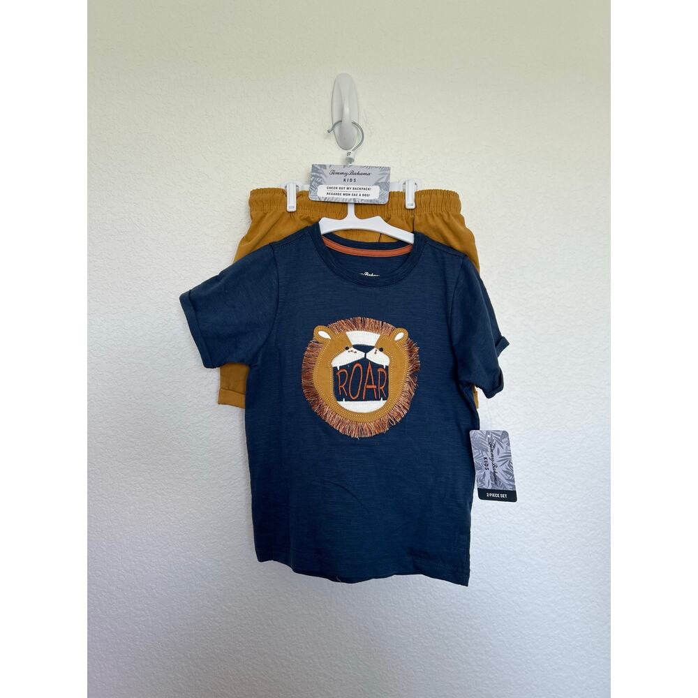 Tommy Bahama Kids Boys Lion Shirt and Short Set with  Backpack - 5T